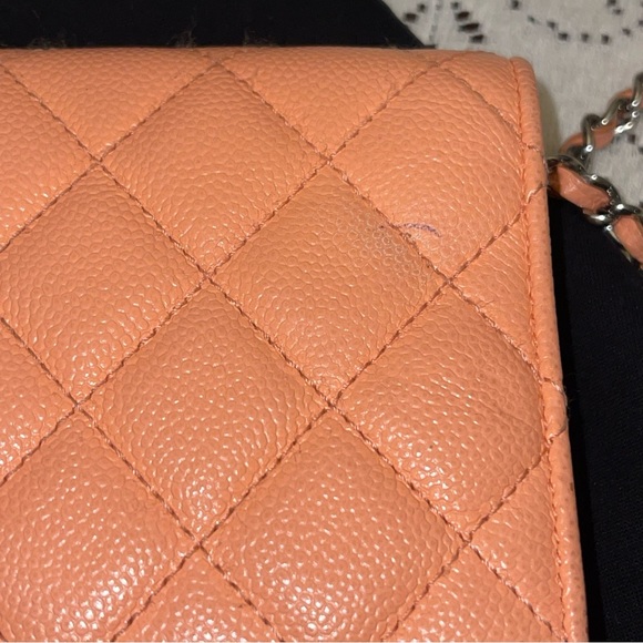 Authentic CHANEL Coral Pink Caviar Wallet on Chain - Picture 3 of 14